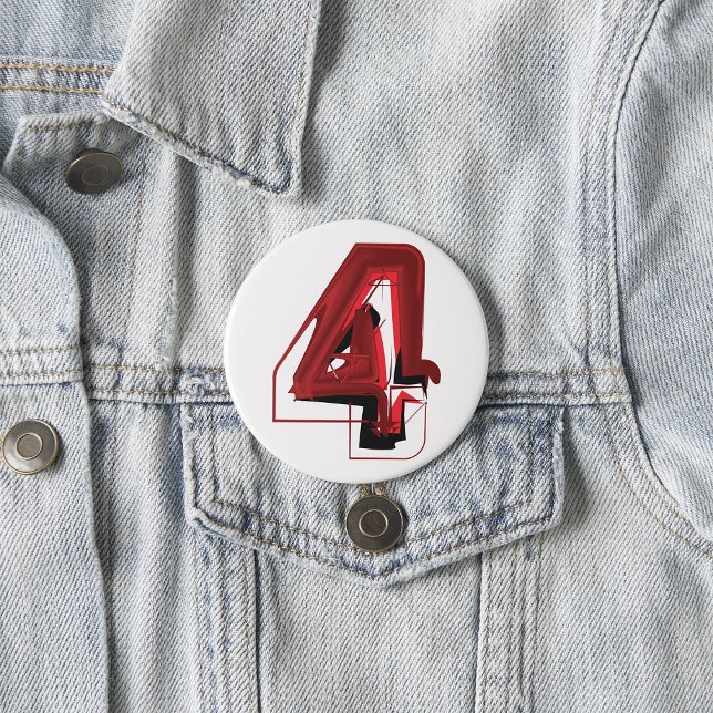 Edgy Abstract Red and Black Number 4  7.5 Cm Round Badge (Creator Uploaded)