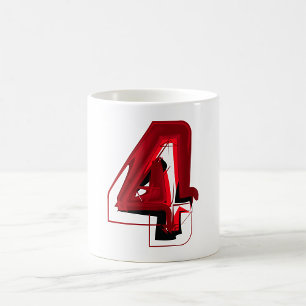 Edgy Abstract Red and Black Number 4  Coffee Mug