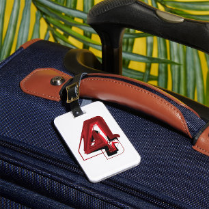 Edgy Abstract Red and Black Number 4 Luggage Tag