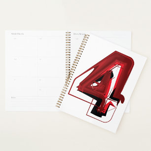 Edgy Abstract Red and Black Number 4  Planner