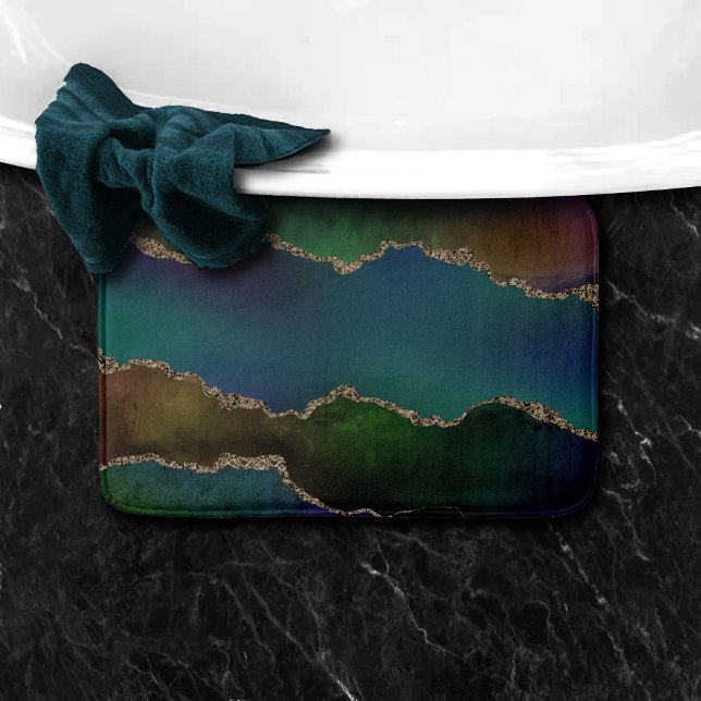 Edgy Agate | Dark Moody Jewel Tone Mystic Teal Bath Mat (Creator Uploaded)