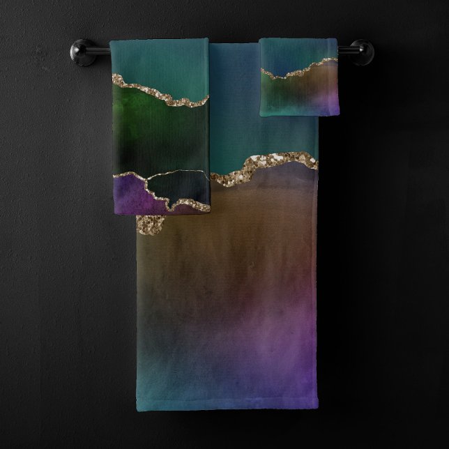 Edgy Agate | Dark Moody Jewel Tone Mystic Teal Bath Towel Set (Creator Uploaded)