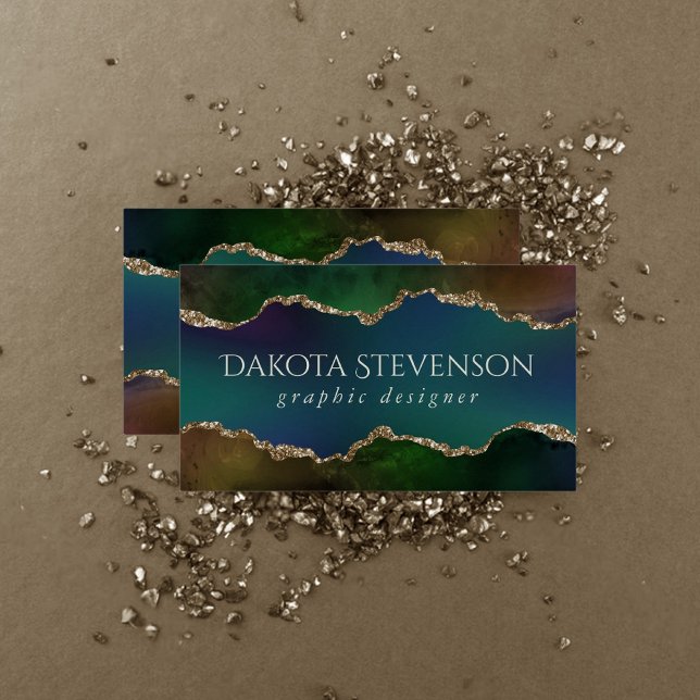 Edgy Agate | Dark Moody Jewel Tone Mystic Teal Business Card (Creator Uploaded)