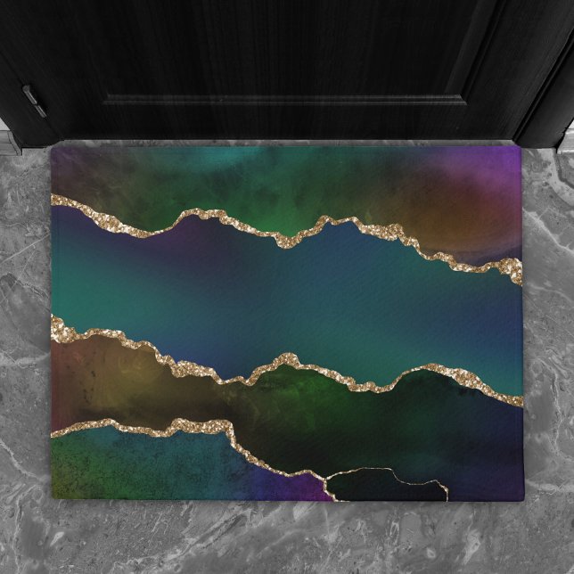 Edgy Agate | Dark Moody Jewel Tone Mystic Teal Doormat (Creator Uploaded)