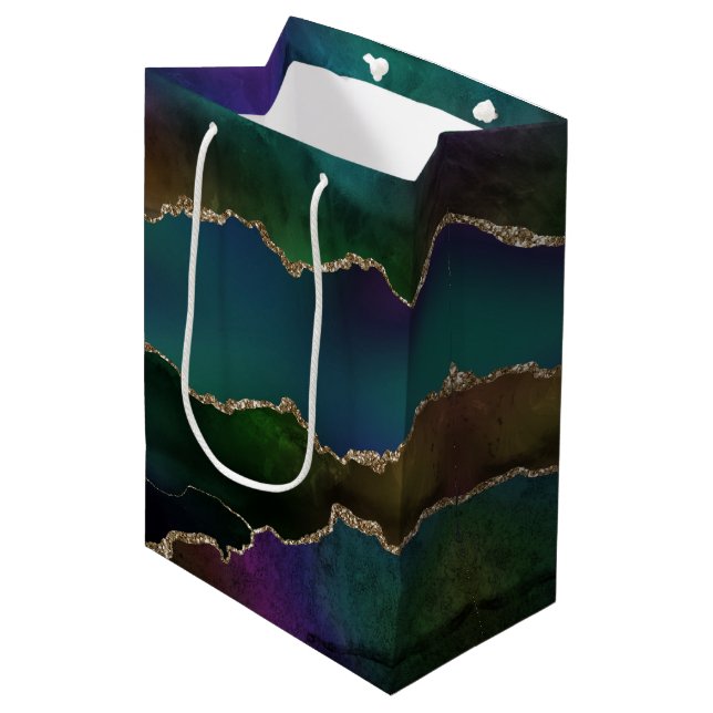 Edgy Agate | Dark Moody Jewel Tone Mystic Teal Medium Gift Bag (Front Angled)