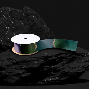 Edgy Agate Dark Moody Jewel Tone Mystic Teal Satin Ribbon