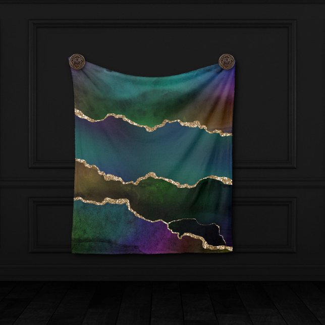 Edgy Agate | Dark Moody Jewel Tone Teal Fleece Blanket (Creator Uploaded)