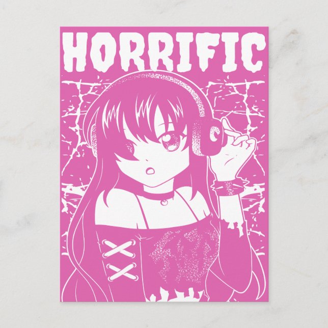 Edgy Anime Girl "Horrific" Grunge Streetwear  Postcard (Front)