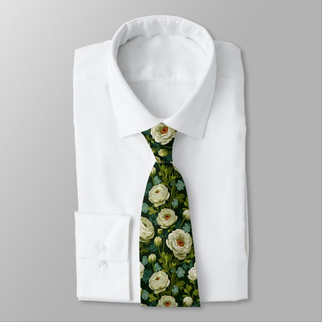 Edgy Best Man Ranunculus Floral Tie (Tied)