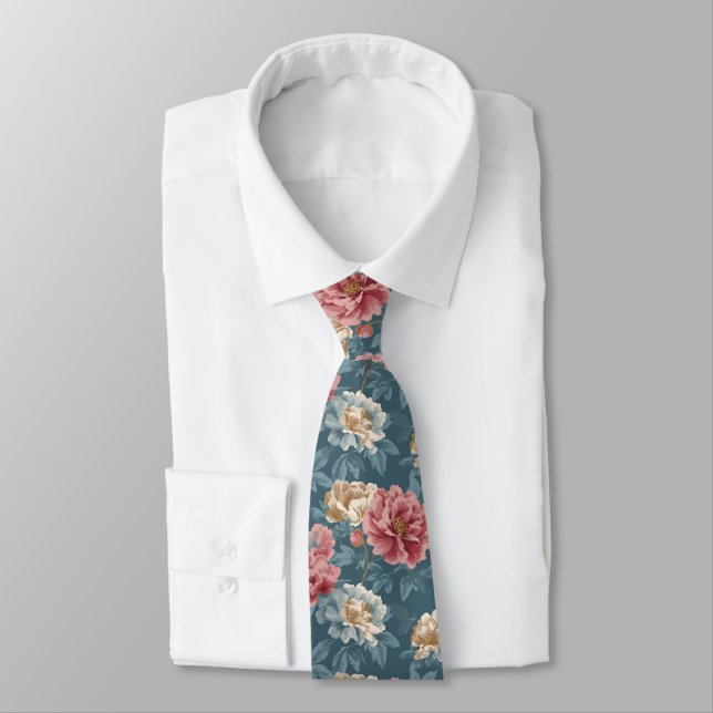 Edgy Birthday Gifts For Him Peonies Flower Tie (Tied)