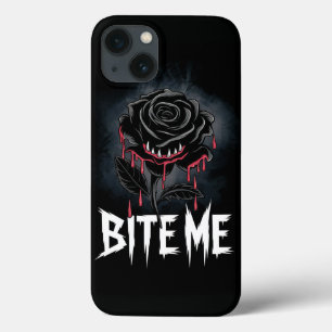 Edgy 'Bite Me' Gothic Rose Design iPhone 13 Case