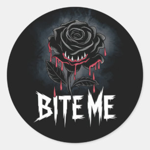 Edgy 'Bite Me' Gothic Rose Design  Classic Round Sticker