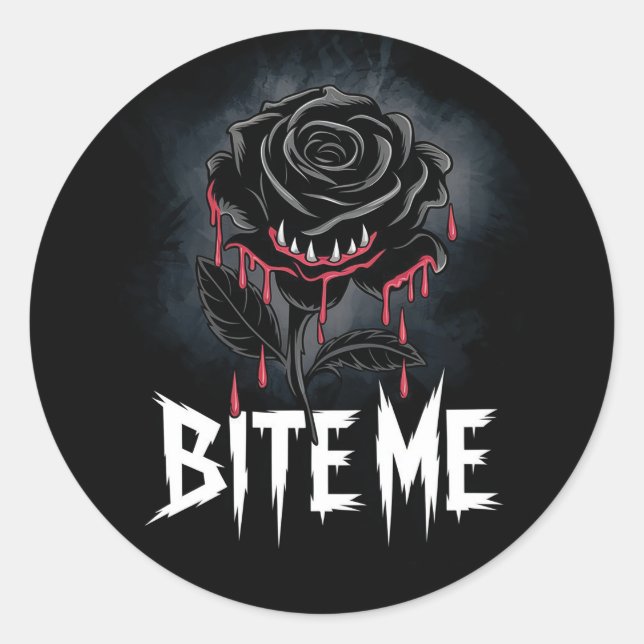 Edgy 'Bite Me' Gothic Rose Design  Classic Round Sticker (Front)