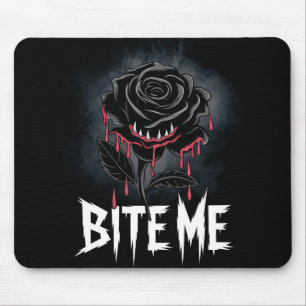 Edgy 'Bite Me' Gothic Rose Design Mouse Mat