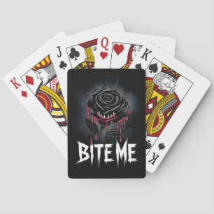 Edgy 'Bite Me' Gothic Rose Design Playing Cards