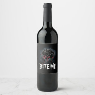 Edgy 'Bite Me' Gothic Rose Design Wine Label