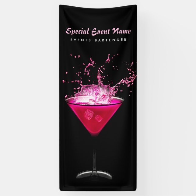 Edgy Black and Pink Splash Bartending Events Banner (Vertical)