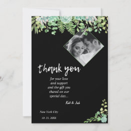 Edgy Black Eucalyptus Wedding Thank you CARD