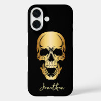 Edgy  Black & Gold Skull Pattern Custom Name