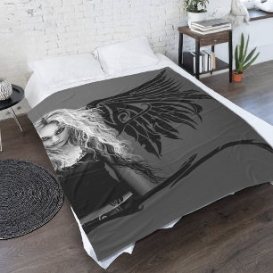 Edgy Black Tribal Fallen Angel Red Eyes Gothic  Fleece Blanket