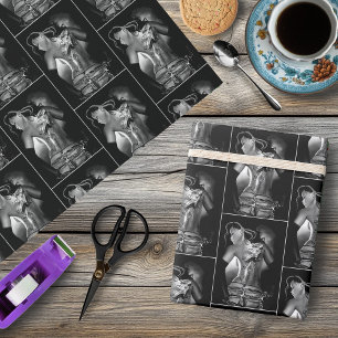 Edgy Black White Tattooed Dragon Woman Wrapping Paper