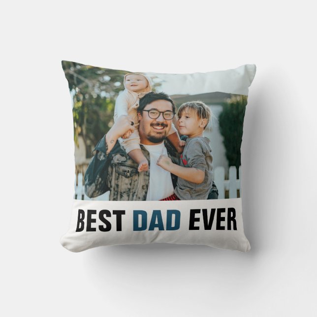 Edgy Blue Best Dad Ever Photo Father’s Day Cushion (Front)