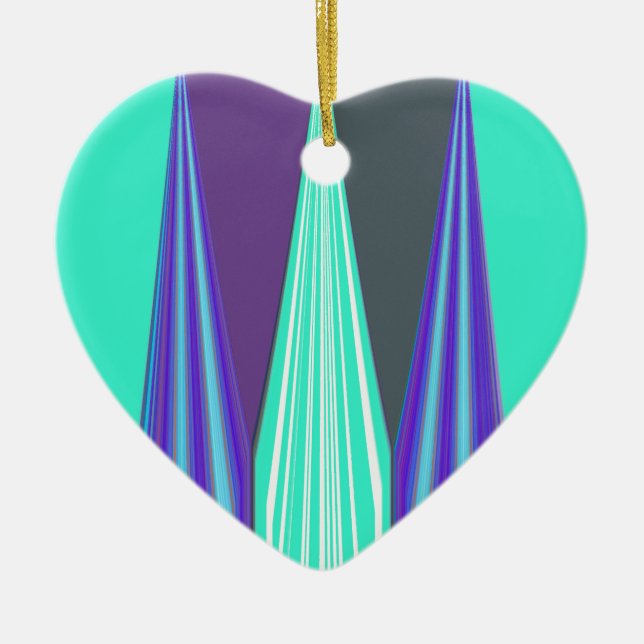 Edgy Blue Purple Cyan Chevron Art Print Ceramic Tree Decoration (Front)