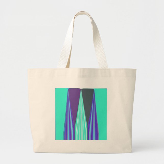 Edgy Blue Purple Cyan Chevron Art Print Large Tote Bag (Front)