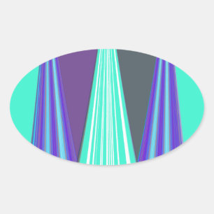 Edgy Blue Purple Cyan Chevron Art Print Oval Sticker