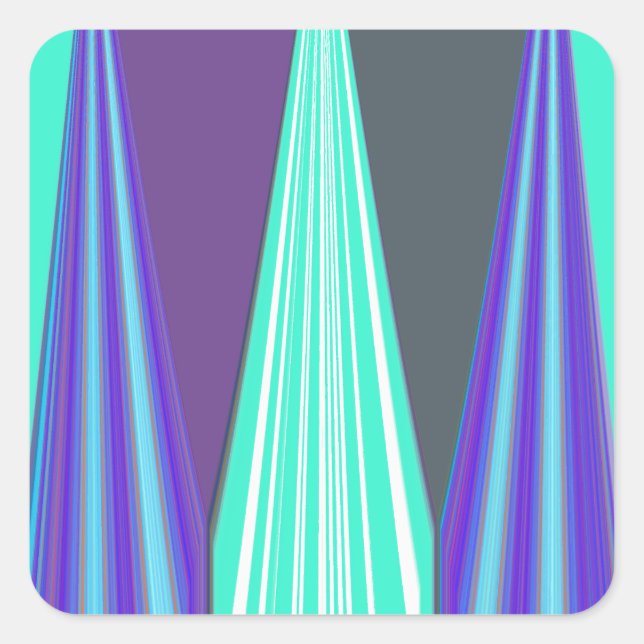 Edgy Blue Purple Cyan Chevron Art Print Square Sticker (Front)