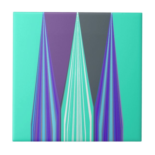 Edgy Blue Purple Cyan Chevron Art Print Tile (Front)