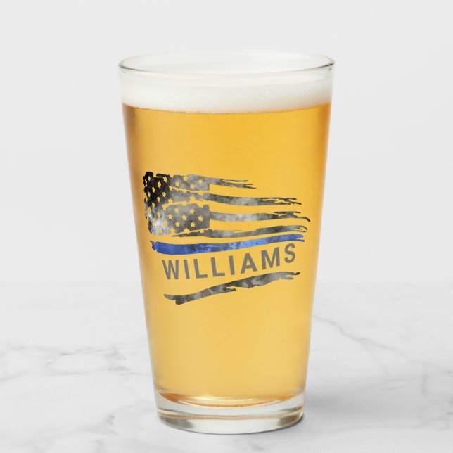 Edgy Blue Thin Line Beer Glass With Name (Front Filled)