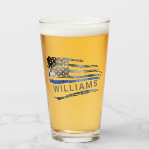 Edgy Blue Thin Line Beer Glass With Name
