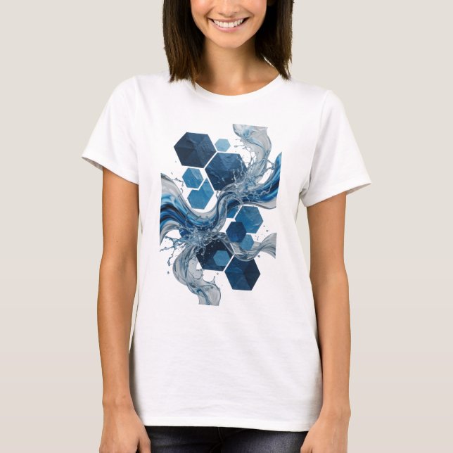 Edgy Blue WATER AND HEXAGONS Graphic Tee (Front)