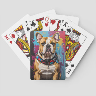 Edgy Bulldog Grunge Background  Playing Cards