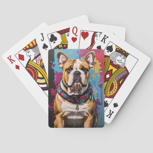 Edgy Bulldog Grunge Background  Playing Cards (Back)