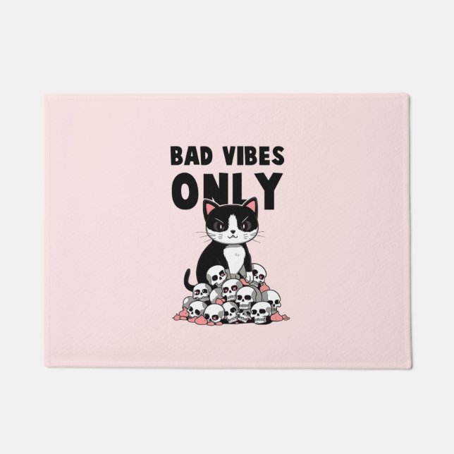 Edgy Cat- Bad Vibes Only Doormat (Front)