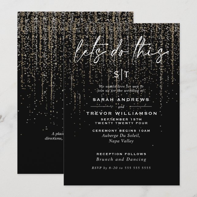  Edgy Chic Champagne Glitter Garland  Invitation (Front/Back)