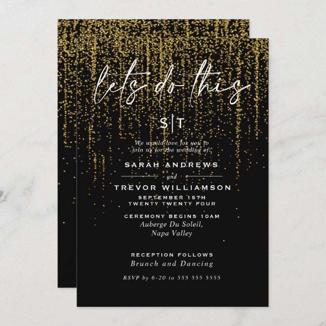  Edgy Chic Gold Glitter Garland Invitation (Front/Back)