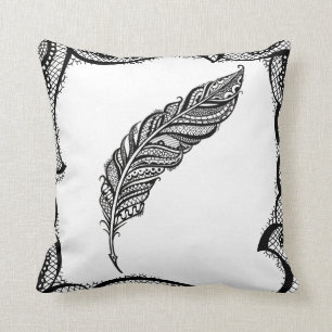 Edgy & Chic Intricate Lace Feather illustration Cushion