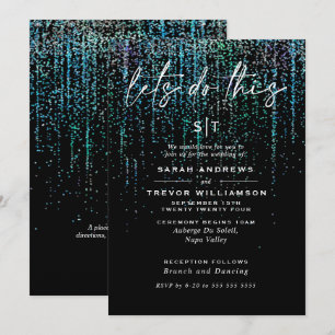  Edgy Chic Teal Aqua Glitter Garland Invitation