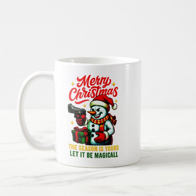 Edgy Christmas Gangster Snowman Unique Holiday Gif Coffee Mug (Left)
