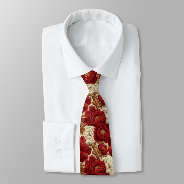 Edgy Christmas Gift For Boyfriend Peonies Flower Tie (Tied)