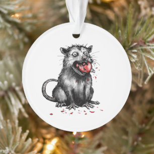 Edgy Christmas Trash Opossum Chewing Glass Bauble Ornament