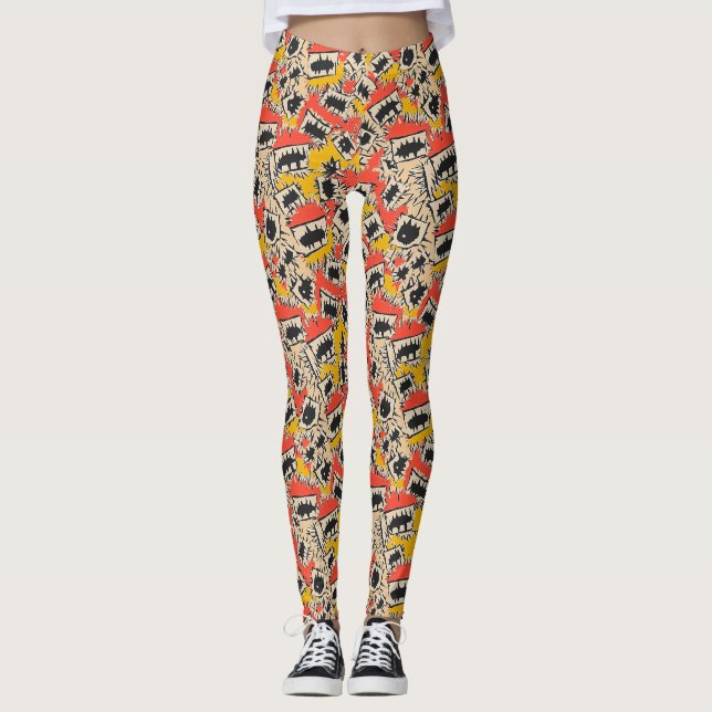 Edgy Comic Sharp Teeth Monster Leggings (Front)