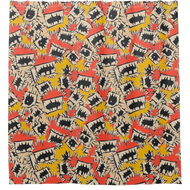 Edgy Comic Sharp Teeth Monster Shower Curtain (Front)