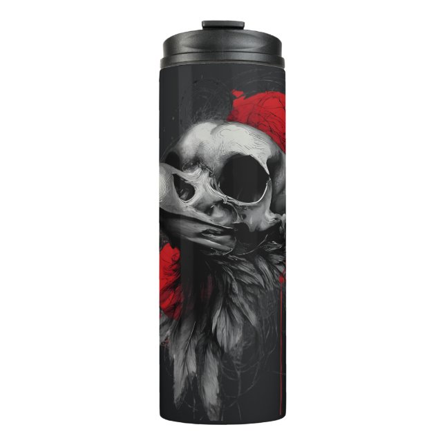 Edgy Crow Skull Gothic Grunge Thermal Tumbler (Front)