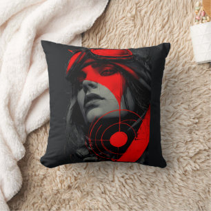Edgy Cyberpunk Dystopian Girl Red Target Cushion