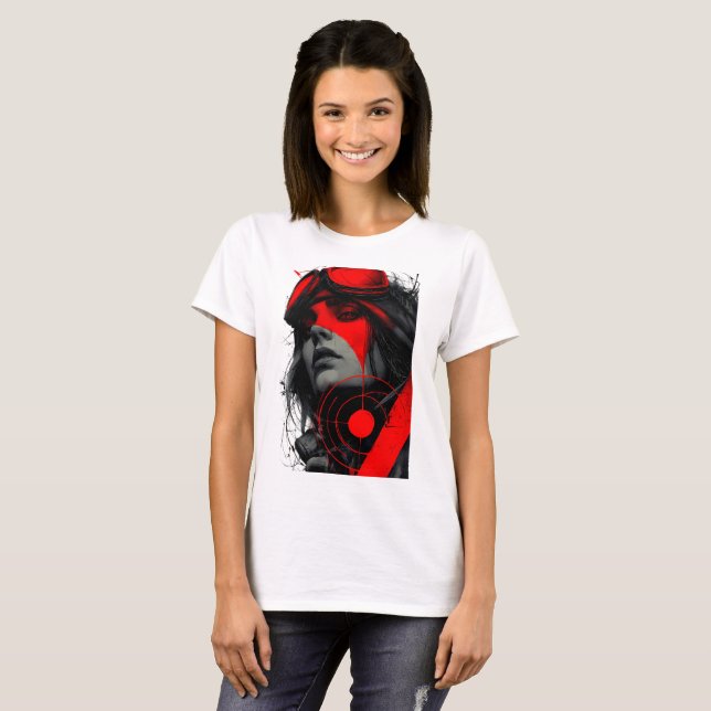 Edgy Cyberpunk Dystopian Girl Red Target Women's T-Shirt (Front Full)