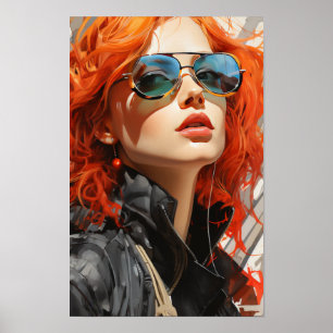 Edgy Dutch Angle Red-Head Punkcore Illustrations P Poster